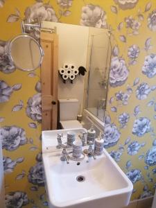 a bathroom with a sink and a mirror at Spacious Home - King Size Bed - Pets - In Oak Hill in Trent Vale