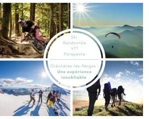 uma colagem de fotos de pessoas esquiando nas montanhas em U061 - Grand studio rénové - Vue montagne em Gréolières