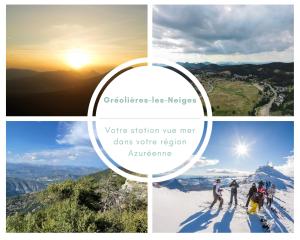 uma colagem de quatro fotos de pessoas em uma montanha em U061 - Grand studio rénové - Vue montagne em Gréolières