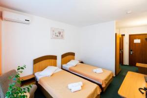 Un pat sau paturi într-o cameră la Hotel Siret Saturn
