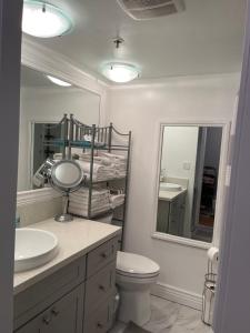 a bathroom with a sink and a toilet and a mirror at Marine Surf in Honolulu