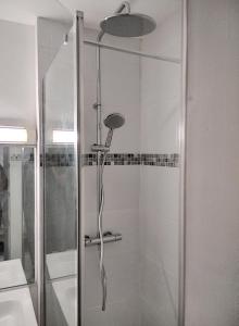 eine Dusche mit Glastür im Bad in der Unterkunft Résidence Graziella Studio 301 in Juan-les-Pins