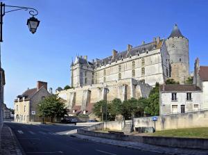 un gran castillo en la parte superior de una calle en Maison au pied du château, en Châteaudun