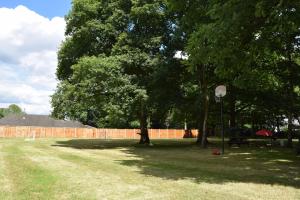 un parque con árboles y una valla y un aro de baloncesto en SILVER BIRCH - 2 Bedroom Lodge en Kingsnorth