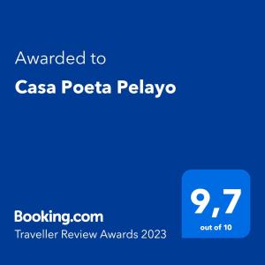 Сертифікат, нагорода, вивіска або інший документ, виставлений в Casa Poeta Pelayo