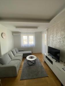ein Wohnzimmer mit einem Sofa und einem TV in der Unterkunft Infinity in Banja Luka