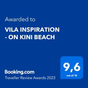Сертификат, награда, вывеска или другой документ, выставленный в VILA INSPIRATION - ON KINI BEACH