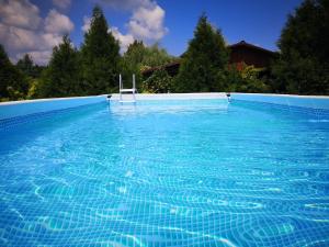 a swimming pool with a chair in the water at Pensiunea Casa Romantic in Sovata