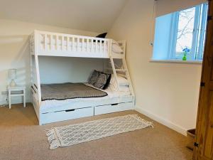 a white bunk bed in a room with a window at The Chaff House Country Cottage in Welsh Newton Common