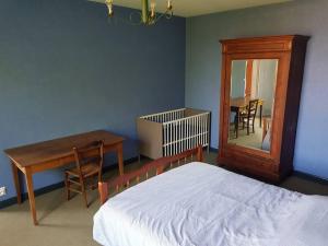 Schlafzimmer mit einem Bett, einem Tisch und einem Spiegel in der Unterkunft La Grimpette in Châtillon-en-Bazois