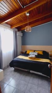 um quarto com uma cama e um lustre em Hotel Alta Mendoza em Mendoza