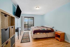 a bedroom with a bed and a television in it at Hideaway Valley Condo 36 in Harbor Springs