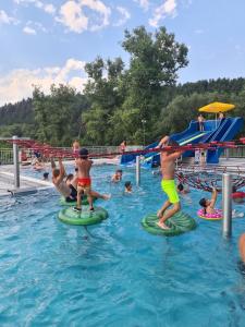un grupo de personas en el agua en una piscina en Chata pri Veľkej Rači en Oščadnica