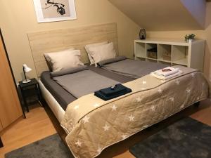 een slaapkamer met een groot bed in een kamer bij Studio 953 - Your Peace of Mind, AC & parking in Boedapest