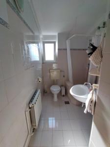 ein weißes Bad mit einem WC und einem Waschbecken in der Unterkunft Pluton in Primošten