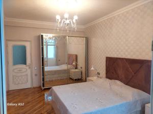 Luxury Guest House في سومقاييت: غرفة نوم بسرير ومرآة كبيرة