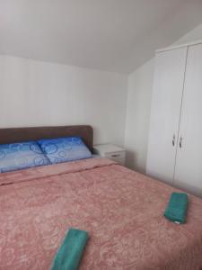 a bedroom with a bed with two green towels on it at HOUSEHOLD MIKO MERDOVIC - 15e per person in Berane