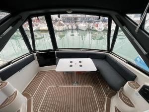 a view of the front of a boat with a table at Barco KMP in Barcelona