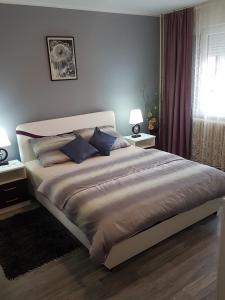 una camera da letto con un grande letto con due comodini di APARTMAN PARK a Šabac