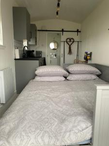 - un grand lit avec 2 oreillers dans l'établissement Farr North Lodge 2 With Hot-Tub, à Wick