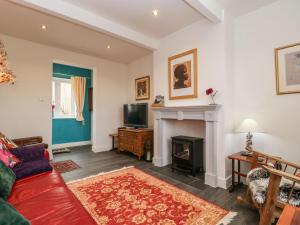 a living room with a fireplace and a tv at Celia's View in Langport