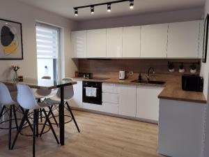 Kuchyň nebo kuchyňský kout v ubytování Apartament AQUA przy Aquaparku w Redzie