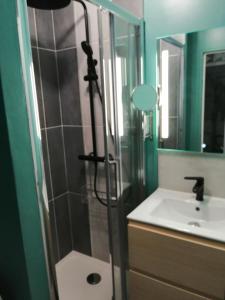 a bathroom with a shower and a sink at Orion - SILS Coquet studio proche des commodités et transports in Hérouville-Saint-Clair