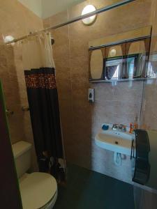 a bathroom with a toilet and a sink at Casa Azul Aragon in Mexico City