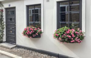 two windows with flower boxes on the side of a building at Amazing Home In Ystad With Wifi And 2 Bedrooms in Ystad