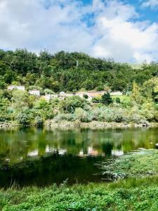 a view of a river with a hill in the background at Casa 1883 in Cevide