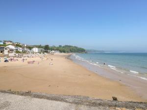 a group of people on a beach with the ocean at Driftwood House in Saundersfoot