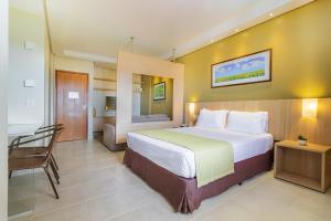 a hotel room with a large bed and a desk at Hotel Hot Springs 528 in Caldas Novas +22 photos