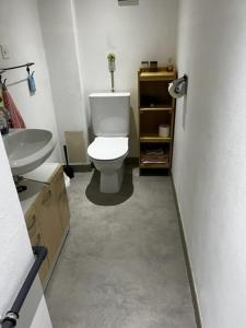 a bathroom with a white toilet and a sink at Nid d'abeilles in Tramelan