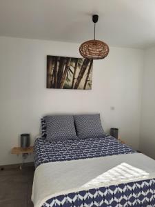 um quarto com uma cama e um quadro na parede em Appartement Pérols Centre em Pérols