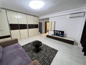 uma sala de estar com um sofá e uma televisão em R&C Relax Apartment 306 em Roşu