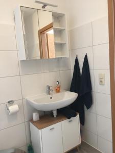 un baño con lavabo y espejo en Der graue Salon, en Annaberg-Buchholz