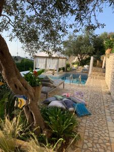 a swimming pool with a tree and a swimming pool at Opera House Paxos in Gaios