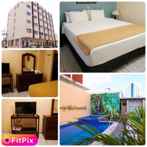 a collage of four pictures of a hotel room at Hotel Palace Ejecutivo in San Pedro Sula