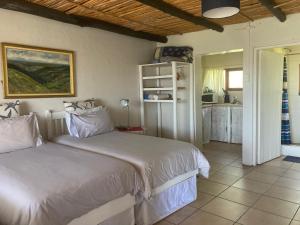 a bedroom with two beds and a kitchen at Protea Wilds Retreat in Harkerville