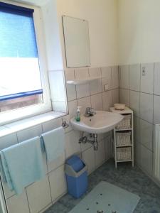 W łazience znajduje się umywalka i lustro. w obiekcie APARTMENT CHALET -BOHINJ- Pokljuka- Triglav National Park w mieście Koprivnik v Bohinju
