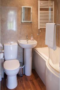 a bathroom with a toilet and a sink and a tub at SUNNYBECK COTTAGE Award winning DOG friendly in Settle