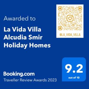 La Vida Villa Alcudia Smir Fnideq, Holiday Homes tesisinde sergilenen bir sertifika, ödül, işaret veya başka bir belge