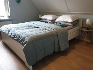a bed with two pillows and a blanket on it at Bij de oude dijk in Wilp