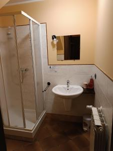 a bathroom with a shower and a sink at B&B Abies in Polizzi Generosa