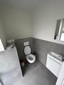 a small bathroom with a toilet and a sink at Chez Gina in Herbeumont