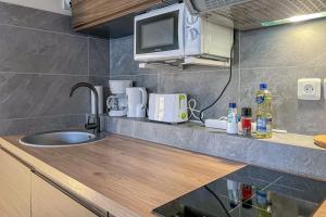 a kitchen counter with a sink and a microwave at Sous les Toits de Stanislas in Nancy