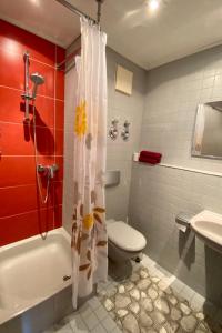 德勒斯登的住宿－阿帕特公寓，带淋浴、卫生间和盥洗盆的浴室