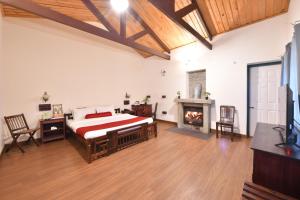 1 dormitorio grande con 1 cama y chimenea en The Hearth, en Kodaikanal