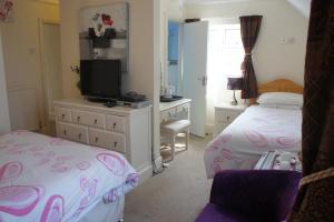 1 dormitorio con 2 camas y TV. en Amazon Guest House, en Oxford