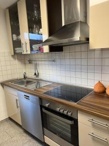 波鴻的住宿－Bochum, zentr. aber ruhige Lage!，厨房配有水槽和炉灶